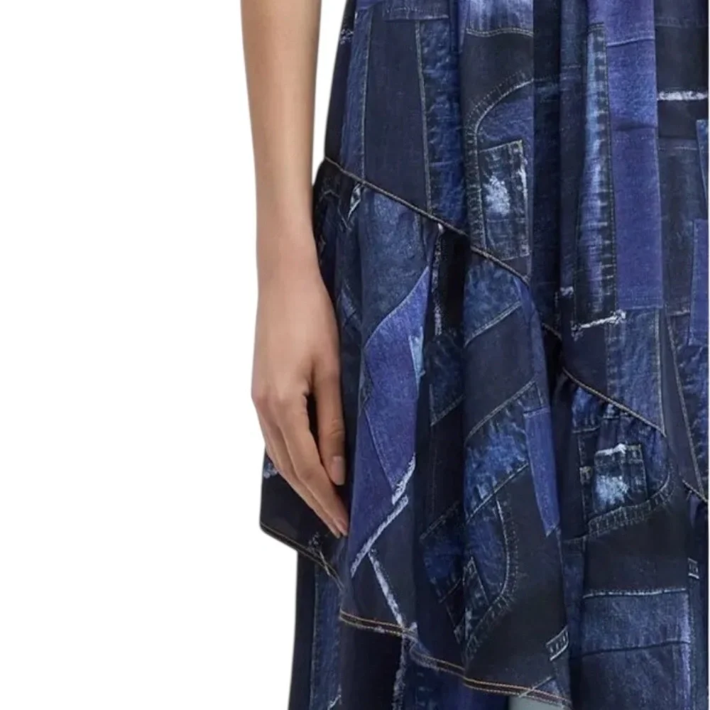 Cinq à Sept Jordyn Navy blue Patchwork tiered ruffle Midi cocktail Dress size 6 - Picture 5 of 16
